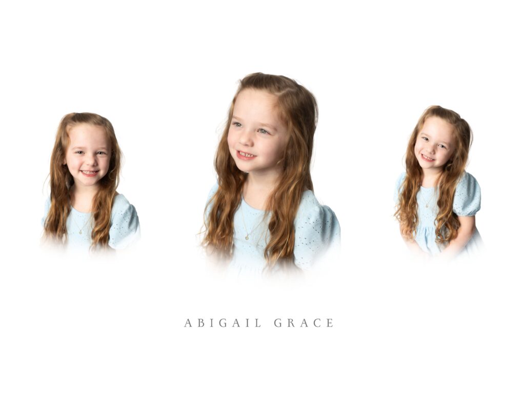 Heirloom portrait example of a smiling child taken in Kat Jones Creative photography studio