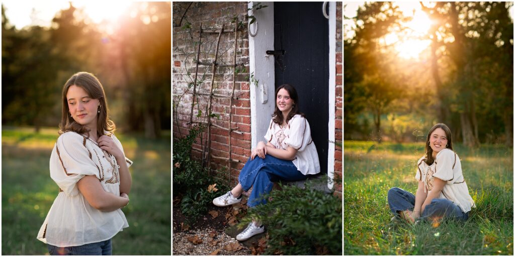 Smiley high school senior girl gets portrait taken by Kat Jones Creative at sunset