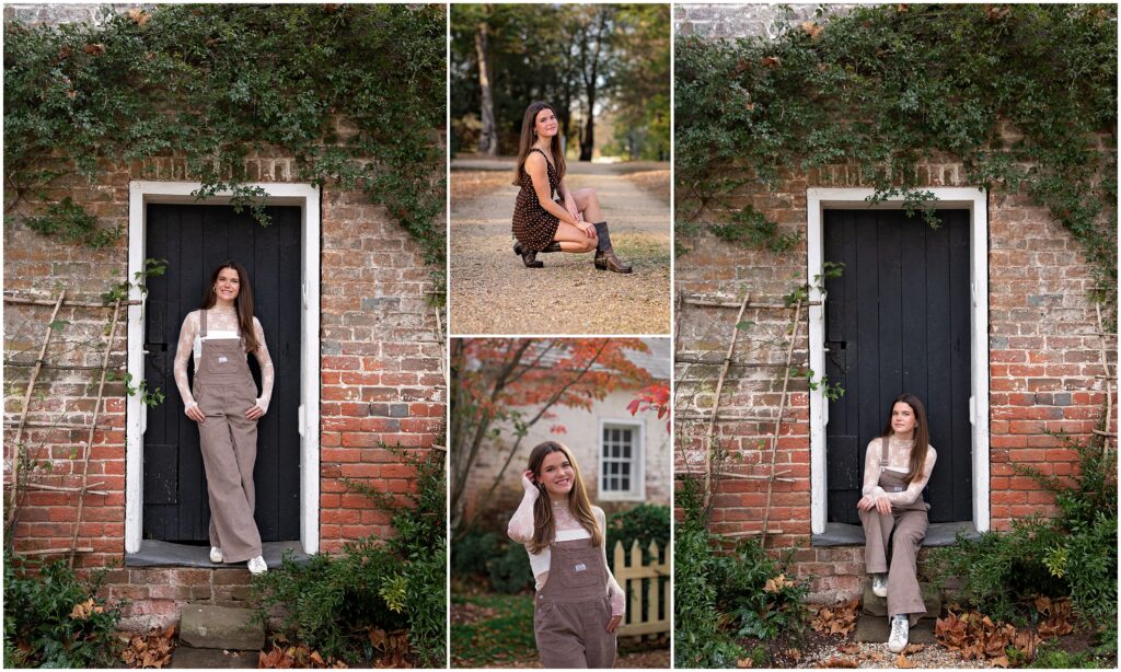 Collage of senior girl posing for senior portraits in Tuckahoe, Virginia