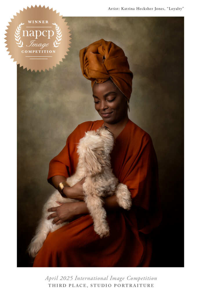 NAPCP winning fine art sentimental portrait of a woman and her dog in Kat Jones Creative's photography studio in Richmond, Virginia.