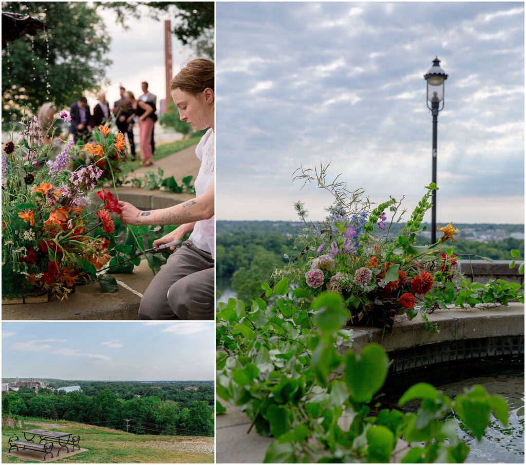 Collage of three photos of intimate wedding ceremony venue at Libby Hill Park