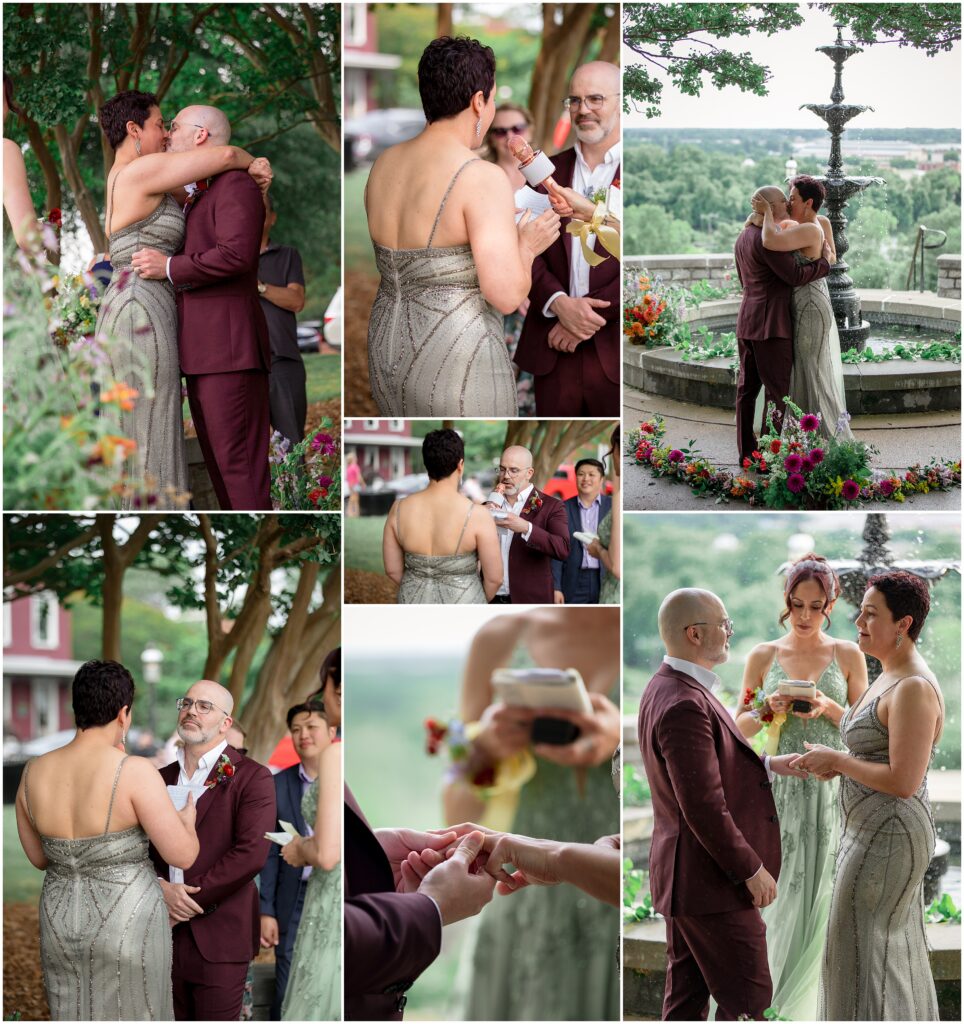 Collage of loving bride and groom's intimate vow exchange in Church Hill by Kat Jones Creative.